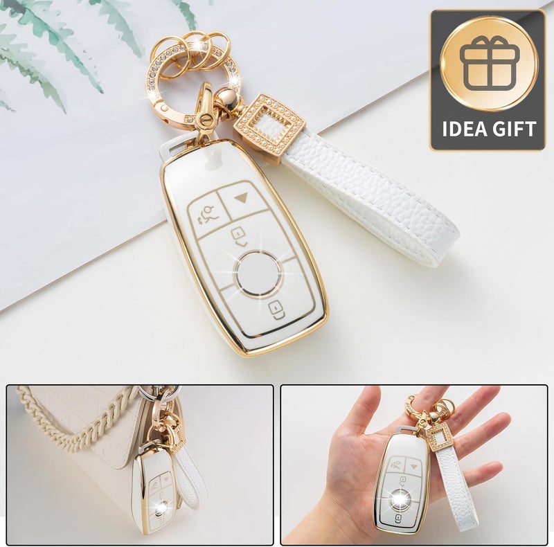 CACARLIKE for Mercedes Benz Key Fob Cover with Leather Lanyard, Key Fob Case Compatible with Mercedes Benz 2017-2021 E-Class 2018-2021 S-Class A C-Class G-Class Smart Key Protector Holder - Image 5